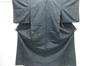 乱れ麻の葉模様織り出し手織り紬単衣着物